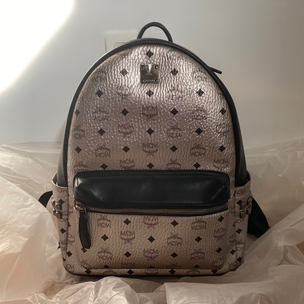 Silver Studded Visetos Stark Leather MCM Backpack